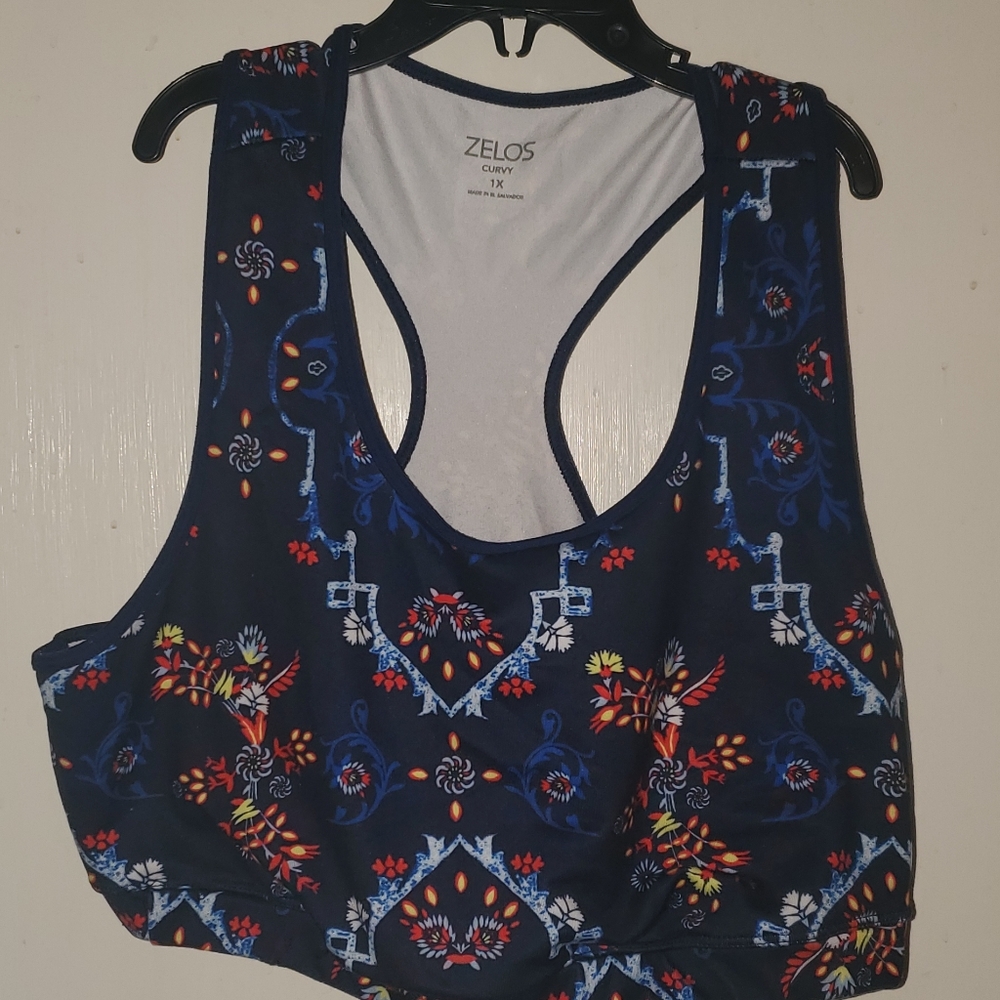 Women's ZELOS Printed Racerback Straps Sports Bra Navy Blue Red